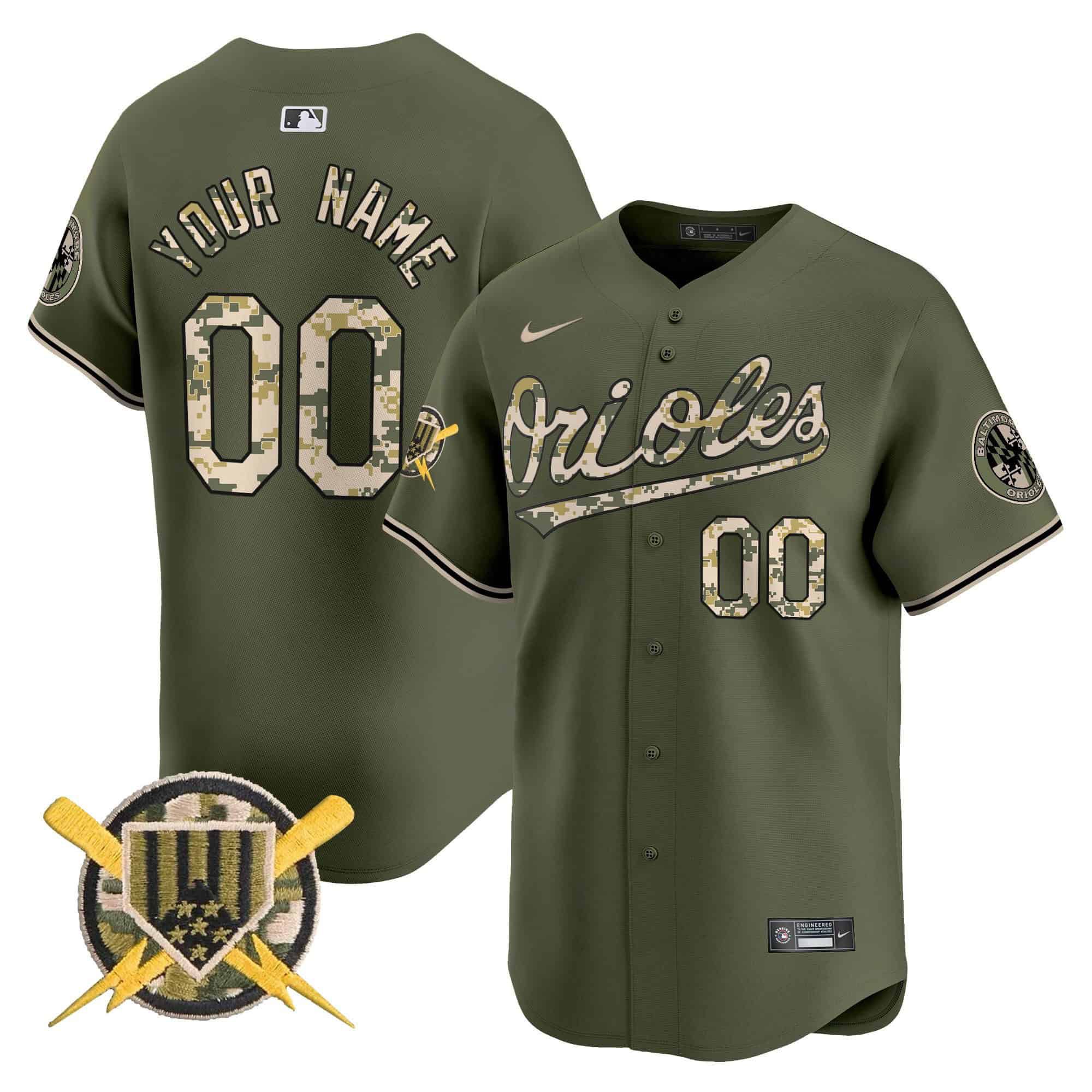 Men Baltimore Orioles Green 2024 Nike Armed Forces Day Vapor Premier Limited Custom MLB Jersey